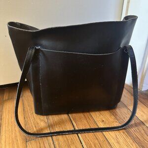 Black Leather Bucket Bag